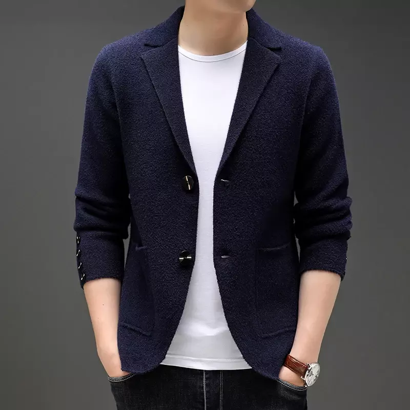 Top Grade New Autum Winter Brand Fashion Knit Blazer Mens Top Cardigan Slim Fit Sweater Casual Coats Jacket Mens Clothes 2023