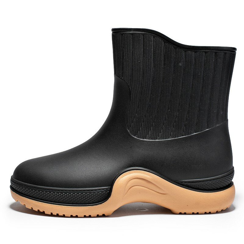 Four Season Rain Shoes Women Overshoes Color Splicing Wear-resistant Work Rainboots Non-slip Waterproof Thick Sole Shoes