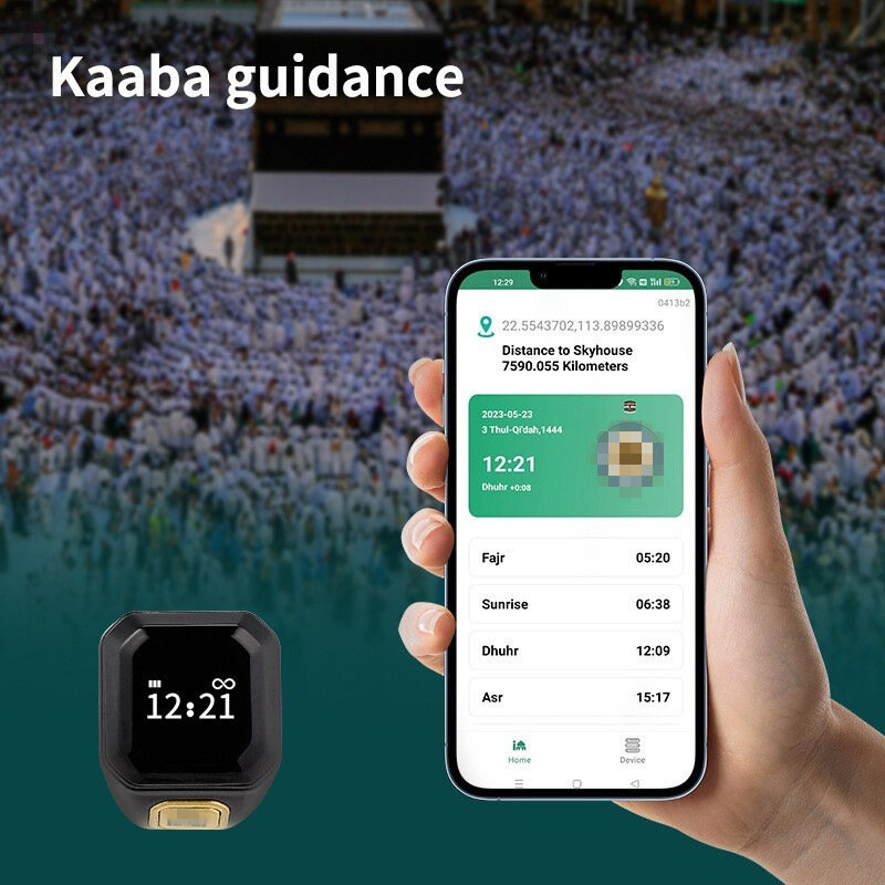 Anillo inteligente bluetooth electrónico musulmán Digital para Recordatorio de tiempo, anillo usable con cuentas Tasbih