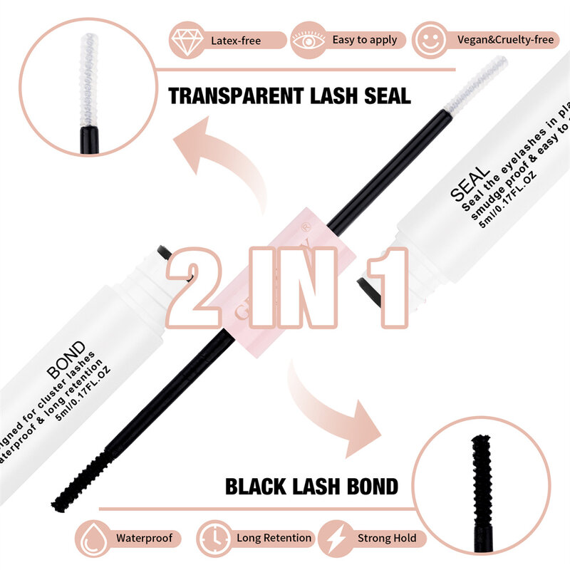 GEMERRY 10ml 2in1 Lash Bond&Seal Cluster Lash Glue for DIY Eyelash Extension Long Retention Waterproof Glue for Lash Clusters