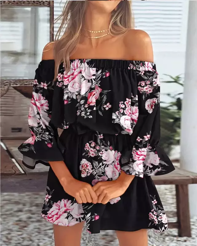 2024 New Sexy Fashion One-shoulder Printed Dress for Women Dresses