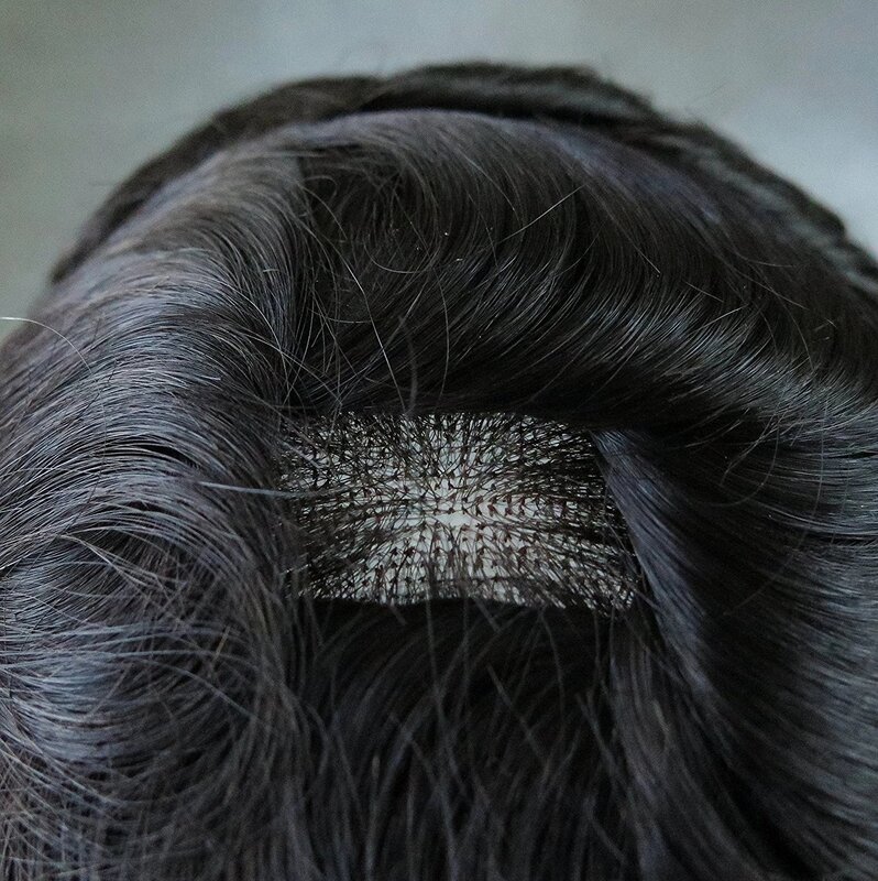 Full Swiss Lace 100% Human Hair Men Toupee Natural Hairline Thin Lace Bleached Knots Black Color Man Wigs Prosthesis System