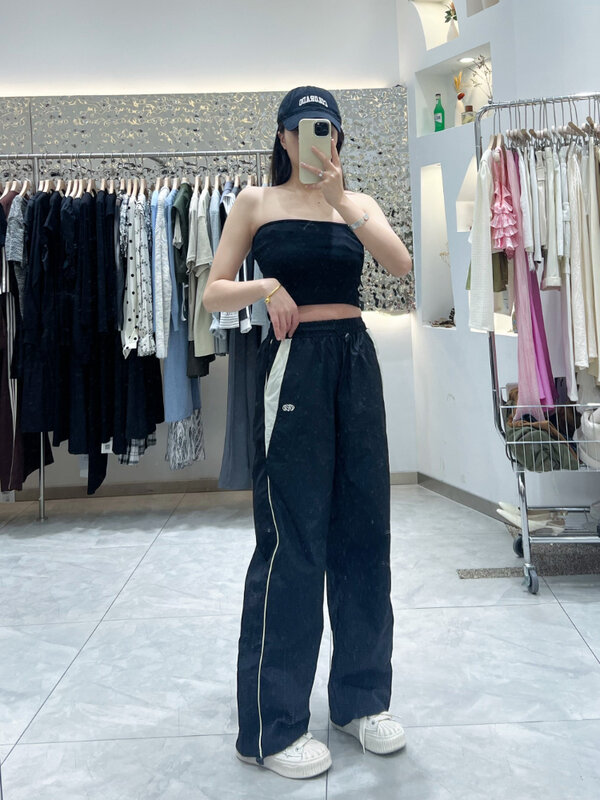 Pantalones holgados Y2K para mujer, ropa de calle de los años 90, de chándal de pierna ancha, de retazos de gran tamaño, estilo coreano, Vintage, para correr
