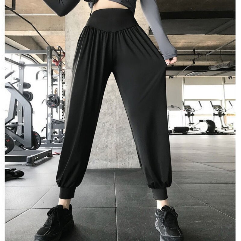 Celana olahraga wanita, celana panjang longgar selangkangan terbuka tidak terlihat, celana Fitness lari, celana olahraga gaya Korea
