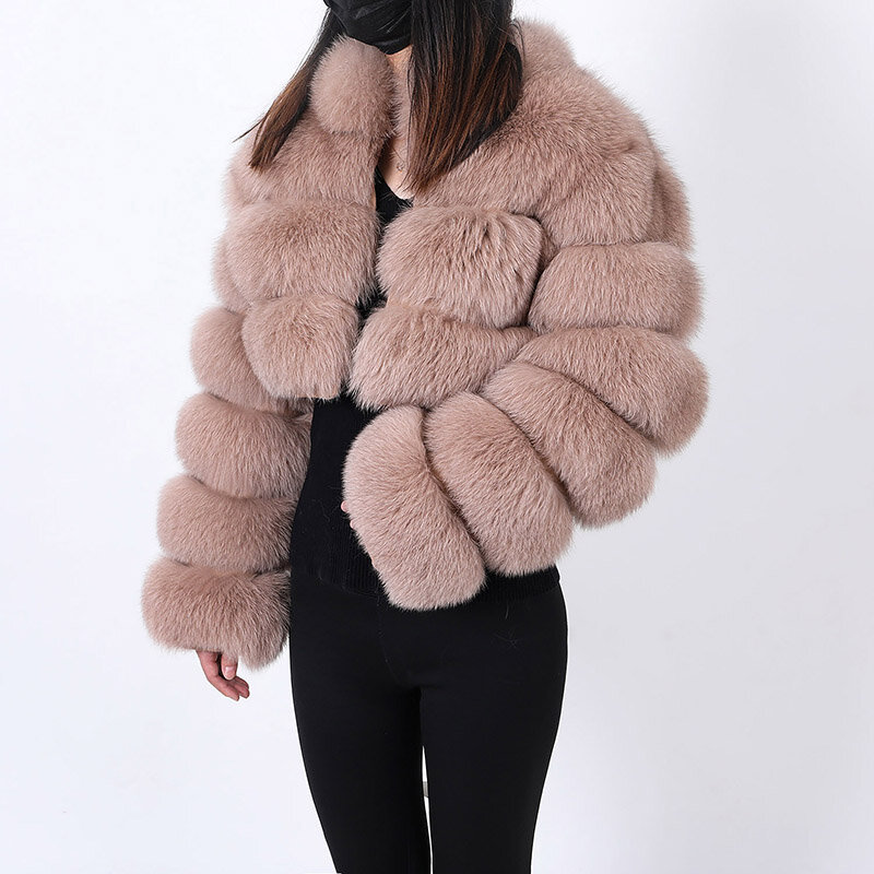 Maomaokong супер горячие модные женские зимние куртки из натурального Лисьего меха Женское пальто на молнии Женская теплая куртка с воротником короткая