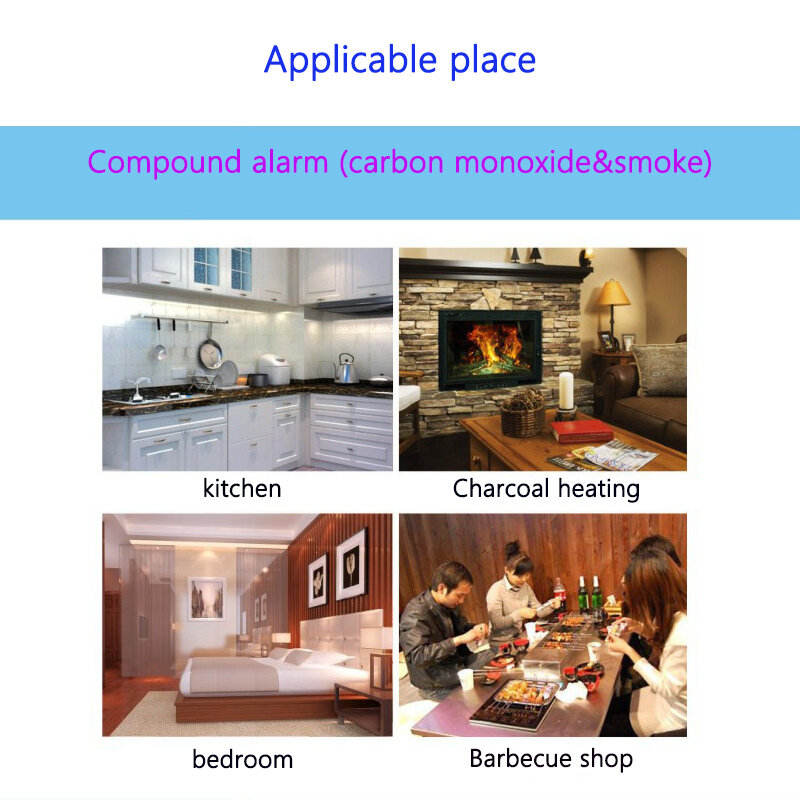 Gas Detection Audible and Visual Detector Composite Two in One Carbon Monoxide Smoke Alarm CO Fire Sensing Color Light Display