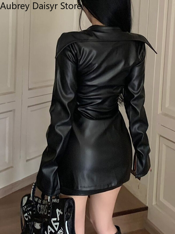 Jaket kulit hitam musim panas wanita Korea tipis kasual ritsleting Blazer jaket kulit Punk Streetwear Pu dipotong jaket kulit baru