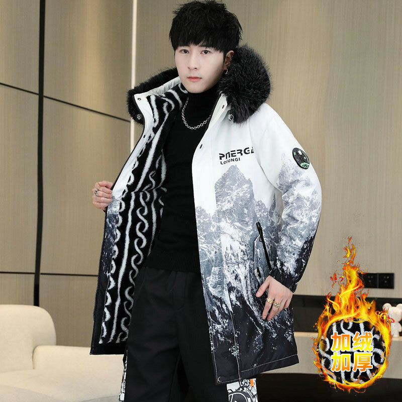 Męska zimowa kurtka pikowana zagęścić płaszcz zimowy ciepła odzież wierzchnia z odpinanym futrzany kaptur górski płaszcz z nadrukiem mężczyzna Plus rozmiar 4XL