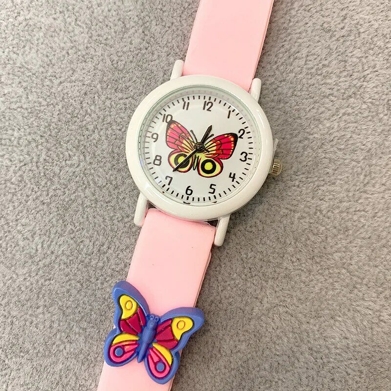Relógio de borboleta bonito infantil, fita de silicone, relógio feminino, relógio de desenho animado, relógio de quartzo, fabricante grossista, novo, 2024