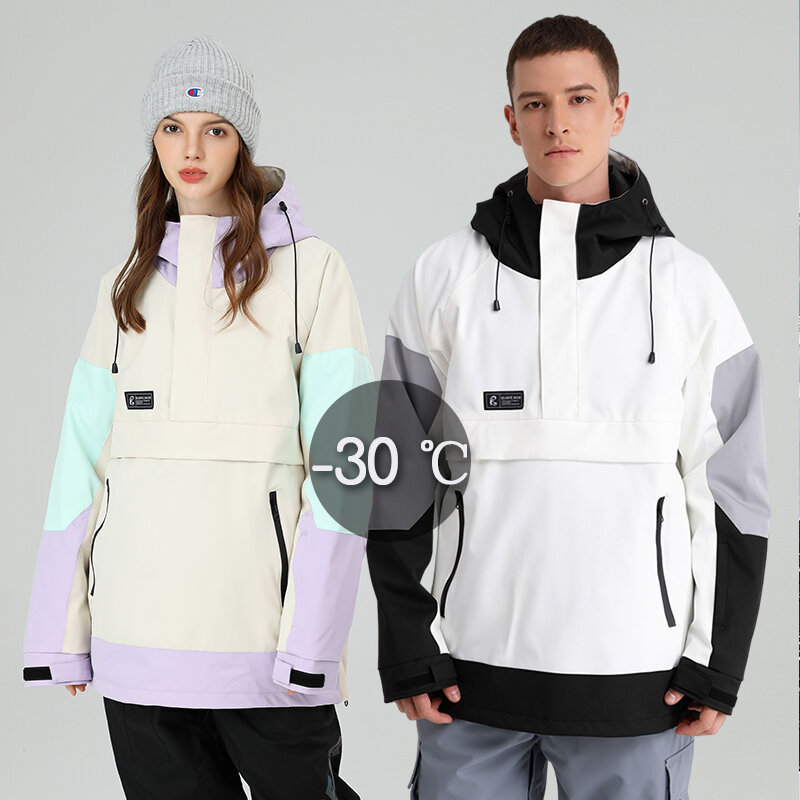 Лыжная куртка для мужчин и женщин, двухбортная Сноубордическая куртка, цветная блокировка, ветрозащитная и водонепроницаемая зимняя Лыжная куртка