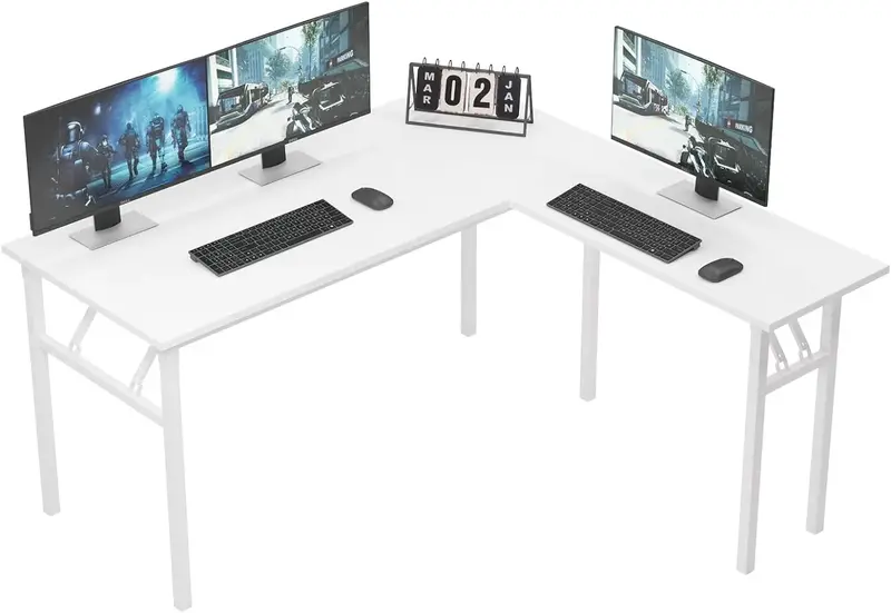 โต๊ะรูปตัว L โต๊ะคอมพิวเตอร์พับได้โต๊ะพับได้สีขาวขนาด55นิ้ว x 55นิ้ว