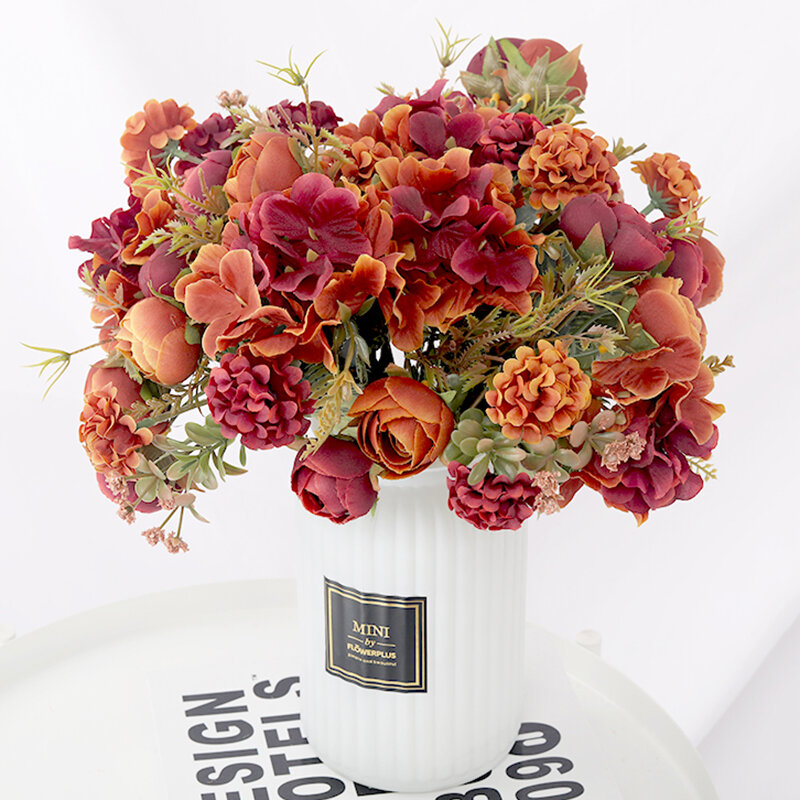 Rose Künstliche Blumen Hohe Qualität Hortensien Hybrid Bouquet Silk Gefälschte Blume Herbst Dekoration DIY Home Garten Hochzeit Decor