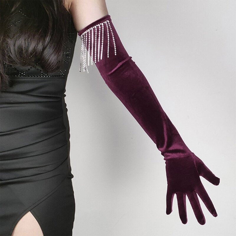 Длинные Вечерние перчатки, праздничные перчатки, Вечерние перчатки, бархатные длинные перчатки для женщин, перчатки для танцев и выпускного вечера