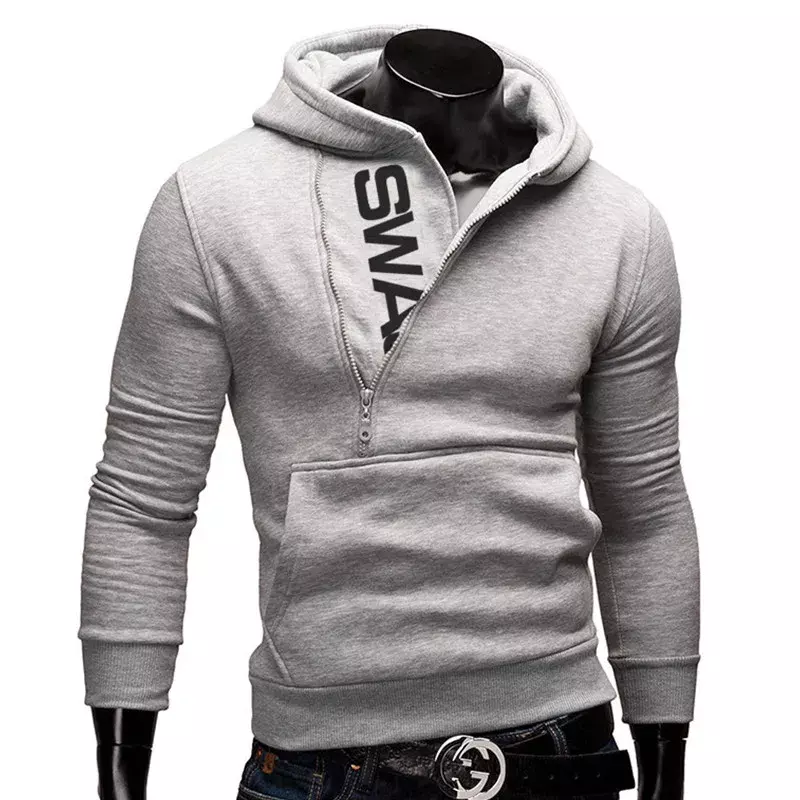New Autumn Men Casual Sweatshirts Slim Letter Printing Head Side Zipper Hoodies Fashion Male Sweater Outerwear Tops