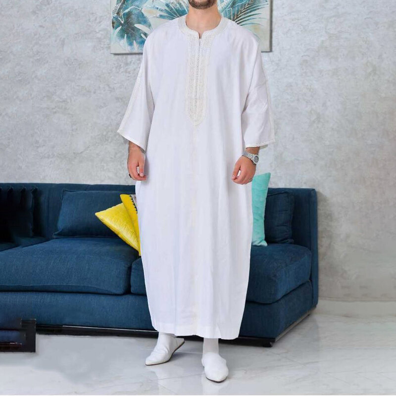 Pakaian Muslim tradisional baru 2023 jubah Muslim Arab Thobe Timur Tengah Lebaran pria jubah Muslim dengan hadiah lengan panjang untuk suami