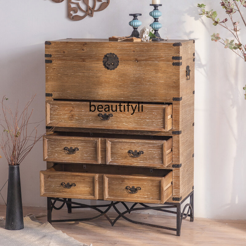 American Retro Solid Wood Porch Chest of Drawers Bedroom Storage Locker Wall Storage Cabinet