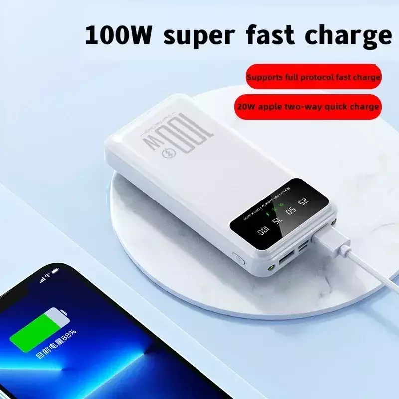 Power Bank 100W 50000mAh, pengisian daya Super cepat untuk Huawei Samsung pengisi daya baterai eksternal portabel untuk iPhone Xiaomi Powerbank