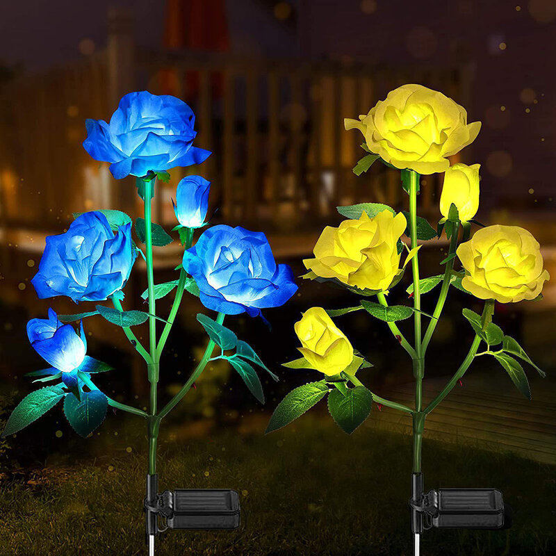 Luci solari a 5 teste luci da giardino solari Decorative per esterni lampada da giardino con fiori di rosa per la decorazione del giardino del Patio dell'iarda