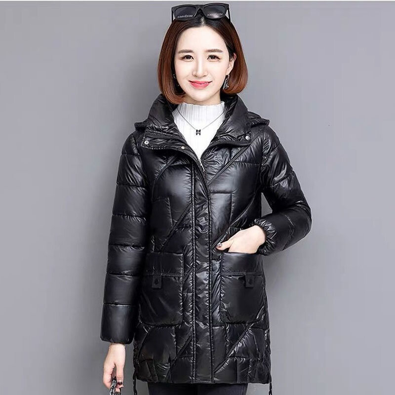Winter Jacket New 2022 Parka Coat Women Bright Face Exemption Wash Medium Long Term Loose Coats High-Grade Versatile Hooded Fema