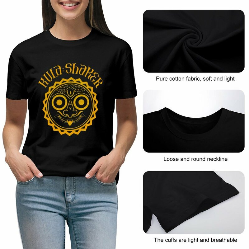 女性のカワイイグラフィックTシャツ、女性の服、kulaシェーカーバンド