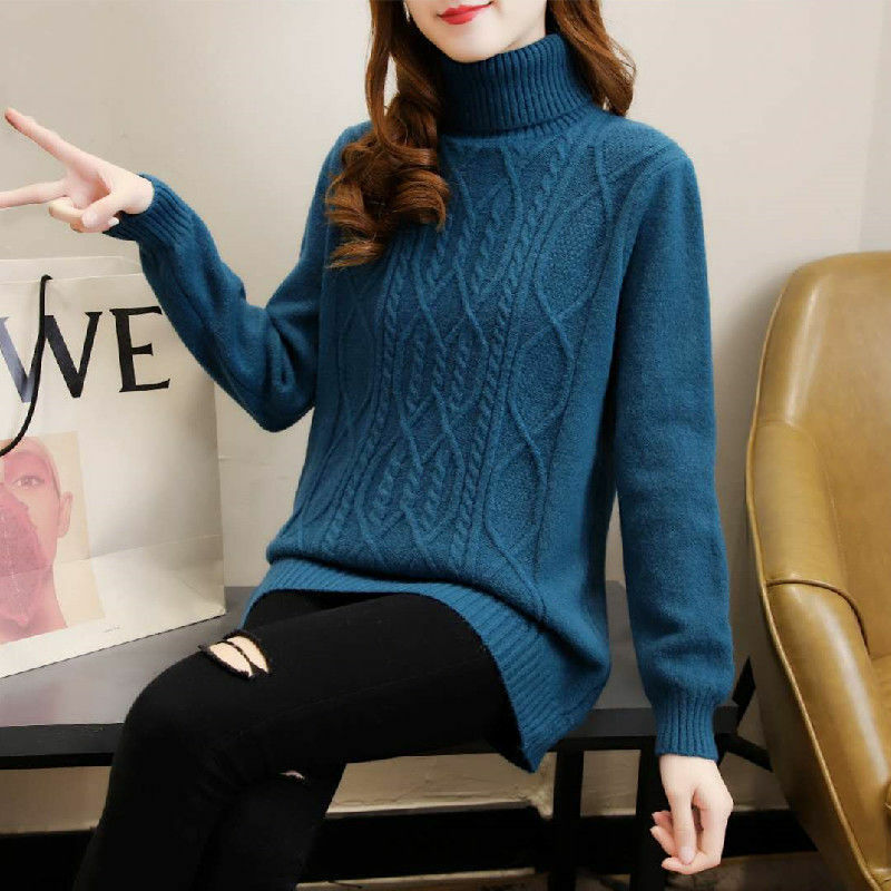 Pullover kerah tinggi wanita, baju Sweater Dalaman longgar warna polos musim gugur musim dingin baru 2023