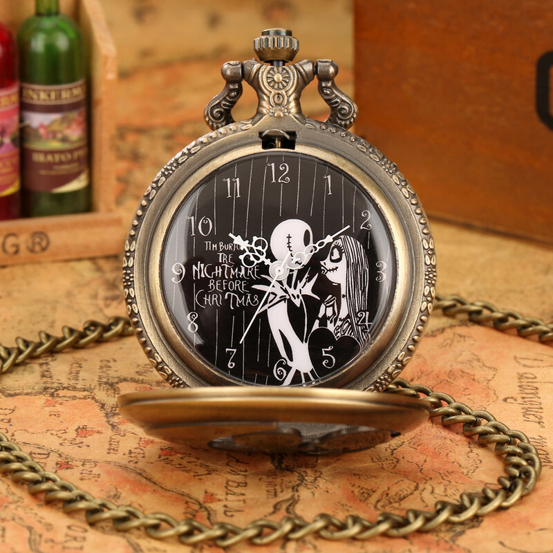 Punk Vintage Bronze Quartz Pocket Watch Gift Men Women Antique Style Arabic Numerals Dial Necklace Pendant Chain Clock Children