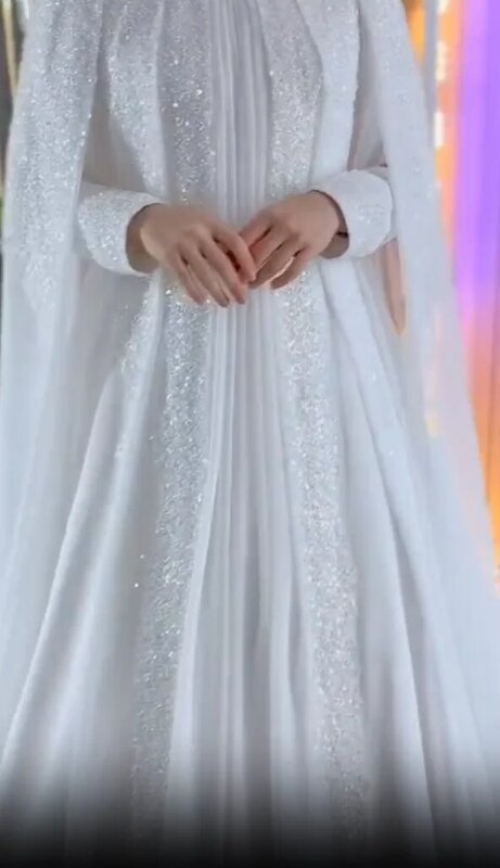 Ciynsia-فساتين زفاف إسلامية بأكمام طويلة للعروس ، مطرز شيفون ، حجاب إسلامي ، رقبة عالية