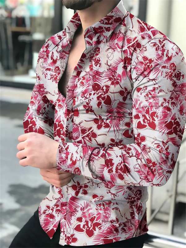 Camicia sociale da uomo di lusso camicia a maniche lunghe abbottonata stampata di alta qualità confortevole abbigliamento da uomo morbido elegante e traspirante