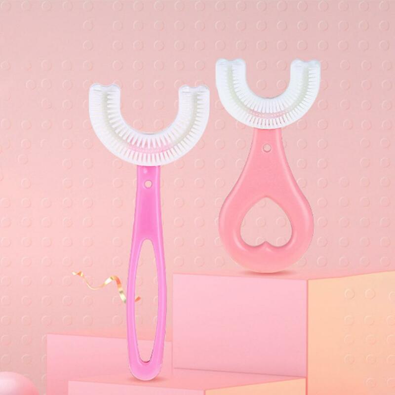 Round Shape Handle Toothbrush para crianças, Material do produto comestível, Toddler, Trendy U Shape