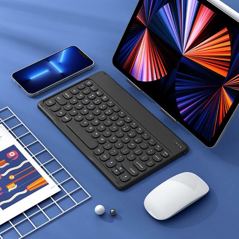 Keyboard nirkabel Tablet, papan ketik Mini tanpa kabel untuk IOS tombol bulat Keyboard nirkabel untuk Tablet dan ponsel