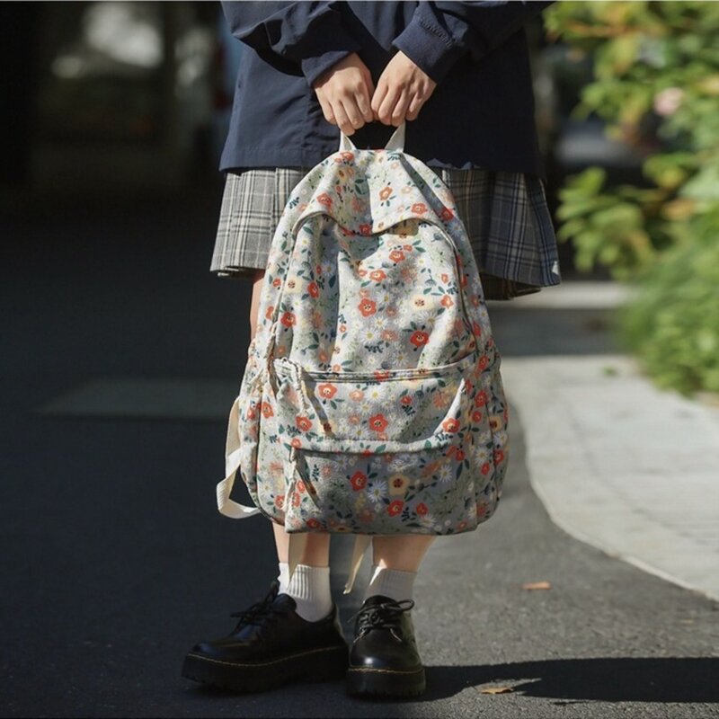 Plecaki damskie o dużej pojemności Nowy wielofunkcyjny plecak szkolny z zamkiem błyskawicznym Kwiatowy nadruk Torba na książki Studenci