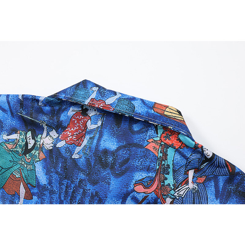 เสื้อเชิ๊ตแขนสั้นสำหรับผู้ชายและผู้หญิง, เสื้อเชิ๊ตแขนสั้นลายดอกไม้สีฟ้าเสื้อผ้าลำลองไซส์ใหญ่2024ฤดูร้อน