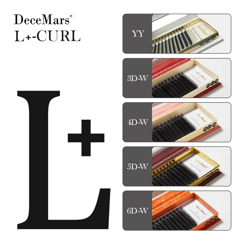 DeceMars l-curl YY 3D 4D 5D 6D extensión de pestañas, 12 líneas