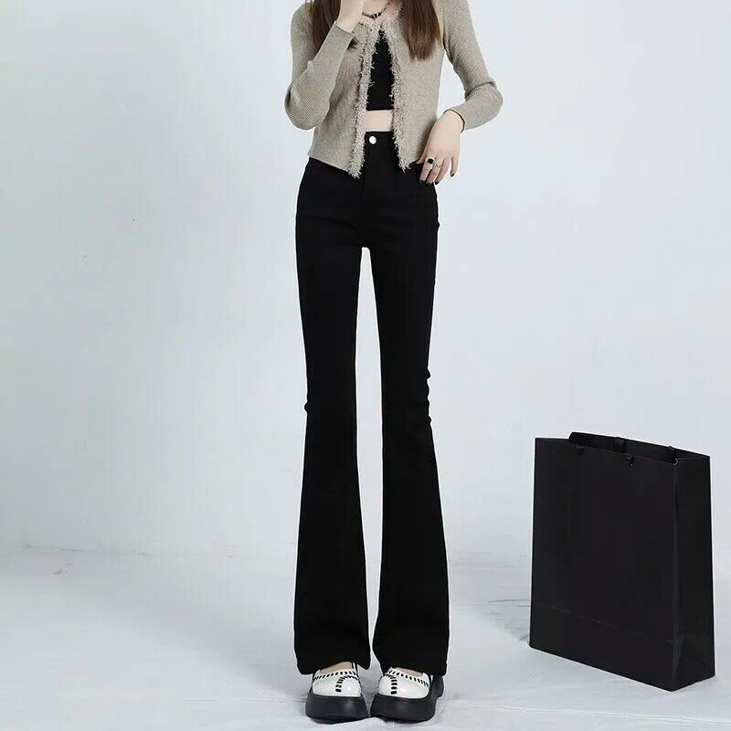 Женские расклешенные джинсы, узкие брюки с высокой талией Y2k, винтажные потертые джинсовые брюки в стиле ретро
