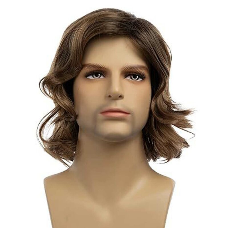 Synthetic Short Curly Hair Wigs For Men Boy Costume Cosplay Party Dark Brown Heat Resistant Fake Hair