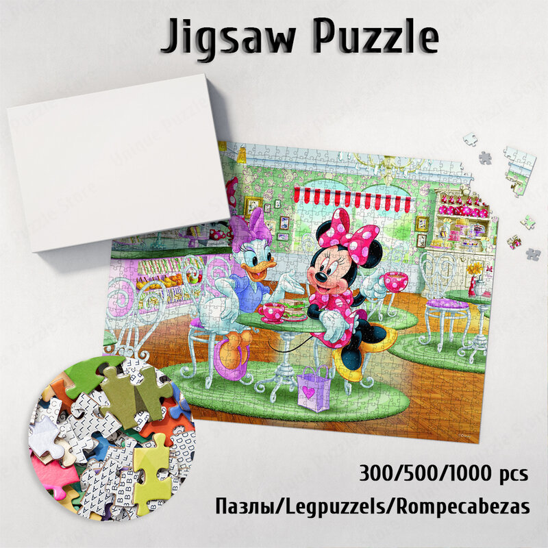 Rompecabezas de papel de café de Minnie y Daisy para adultos y niños, rompecabezas grande de diseño único de dibujos animados de Disney, juego de mesa, regalo