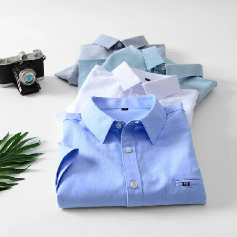 Camisa Oxford masculina de manga curta, respirável, camisa formal de absorção de suor, alta qualidade, cor sólida, qualidade superior, 2024 M-3xl