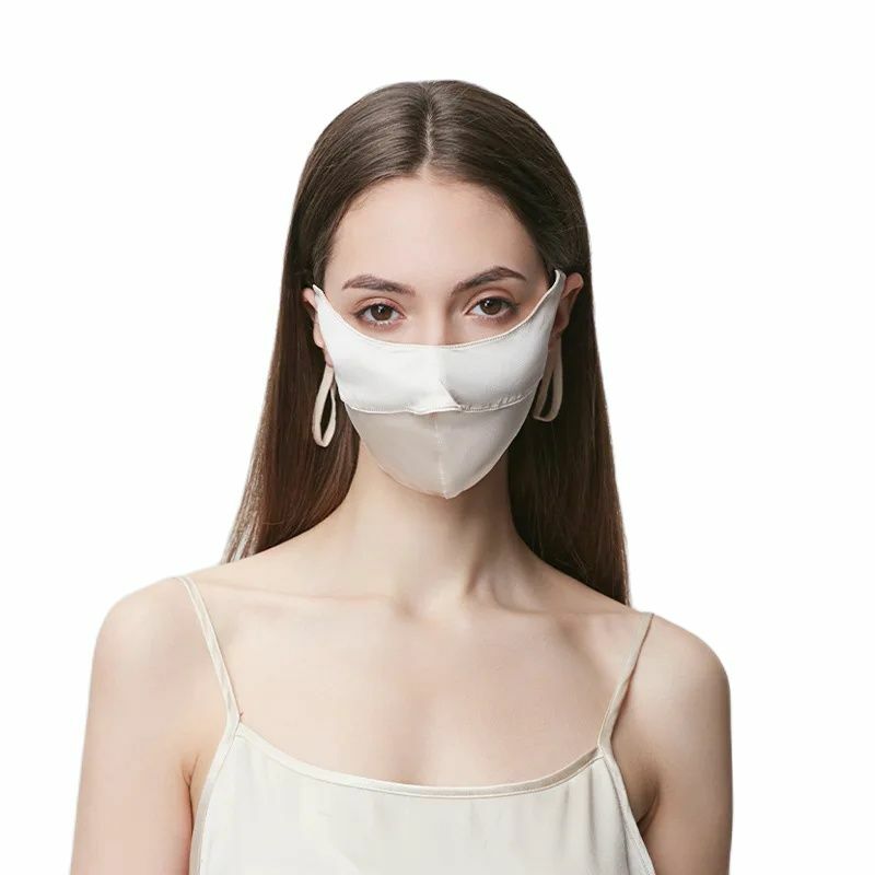 BirdTree 100%Real Silk 2Layered Masks, Sunscreen Full Face Eye Corner Protection, Breathable Ear Hanging Adjusting Mask A43926QM