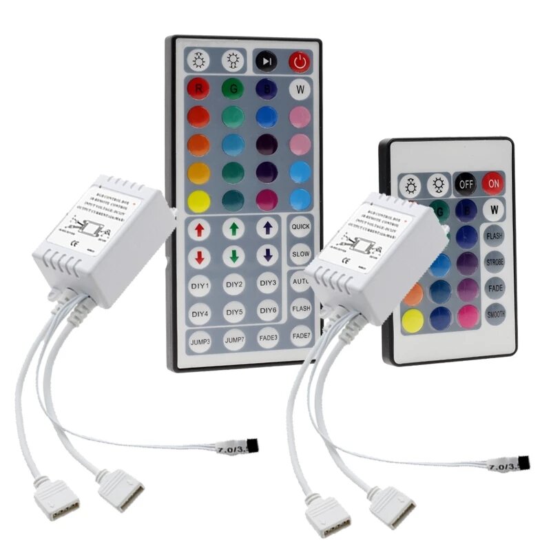 Controlador Led IR RGB de 44 teclas, caja de control de 1 a 2, atenuador remoto IR DC12V para tira de luces LED RGB 3528 5050