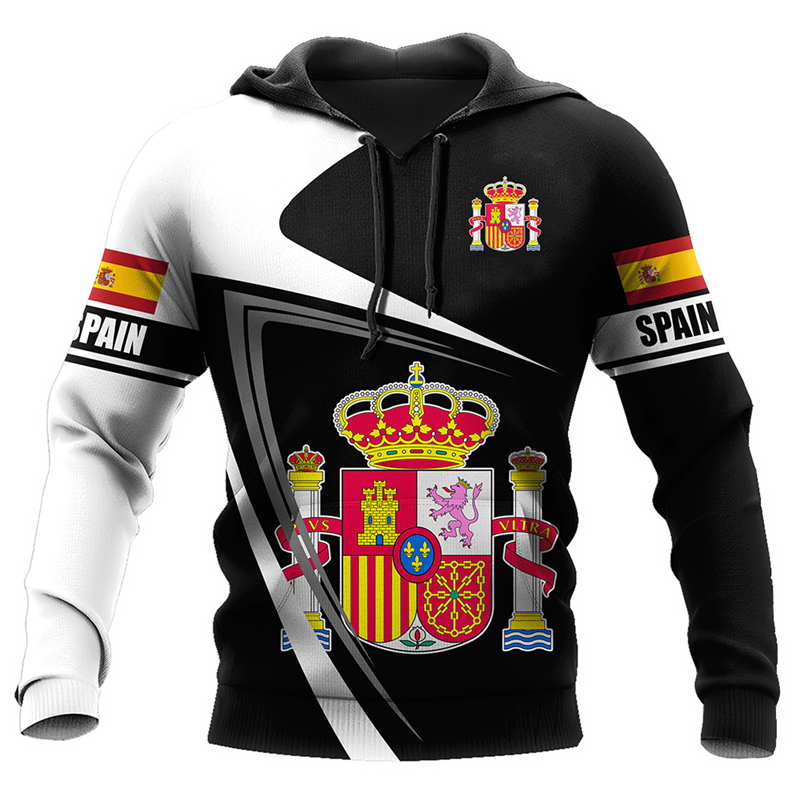 เสื้อมีฮู้ดลายกราฟิกสำหรับผู้ชายเสื้อผ้าป๊อป3D ธงชาติสเปนใหม่เสื้อมีฮู้ดแฟชั่นเสื้อสวมหัว Y2K