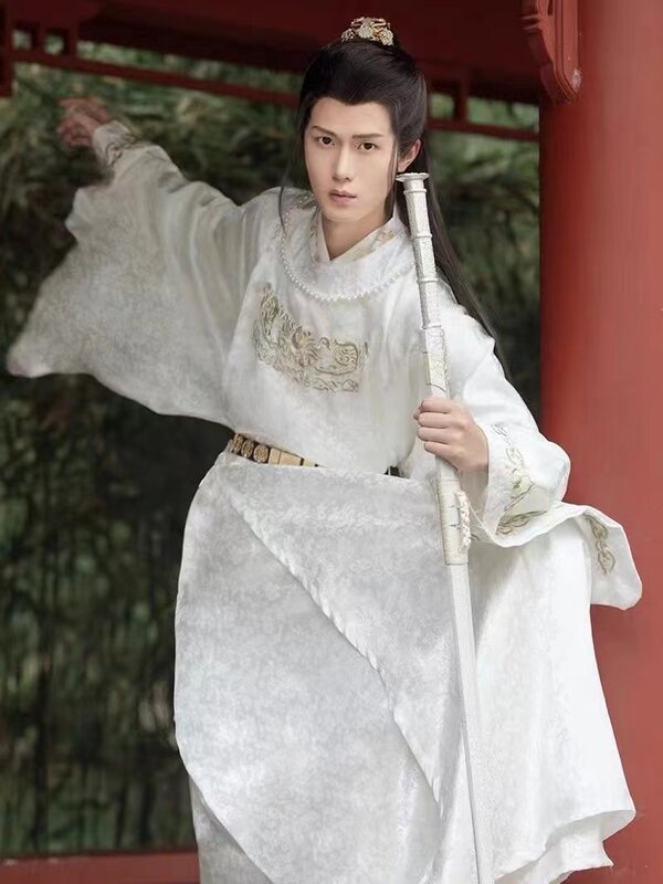 Men's Original Embroidery Hanfu Ming Dynasty Round Collar Gold Woven Robe Ancient Traditional Tang Immortal Noble Costume Boys