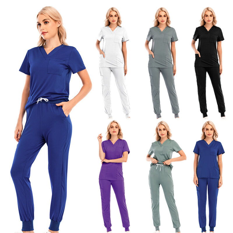 High Quality Scrub Uniform Jogging Pant + Short Sleeve Tops with Pocket Pet Grooming Doctor Work Clothes Female Nursing Workwear