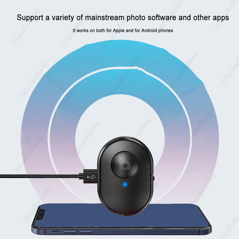 Controle Remoto Sem Fio para iPhone e Android, Mini, Portátil, Compatível com Bluetooth, Obturador Selfie, Fotos, Mãos Livres