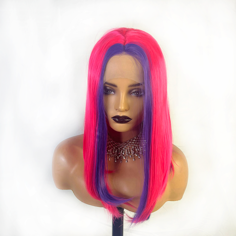 Pink Purple Colored 13x3.5 Lace Front Straight Transparent High Temperature Fiber Drag Queen Glueless Cosplay Wigs For Women