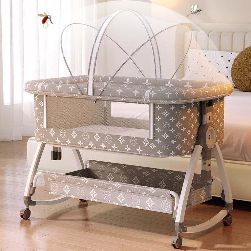 Crib movable multi-function folding height adjustment splicing queen bed baby bassinet Newborn bb bed anti-overflow
