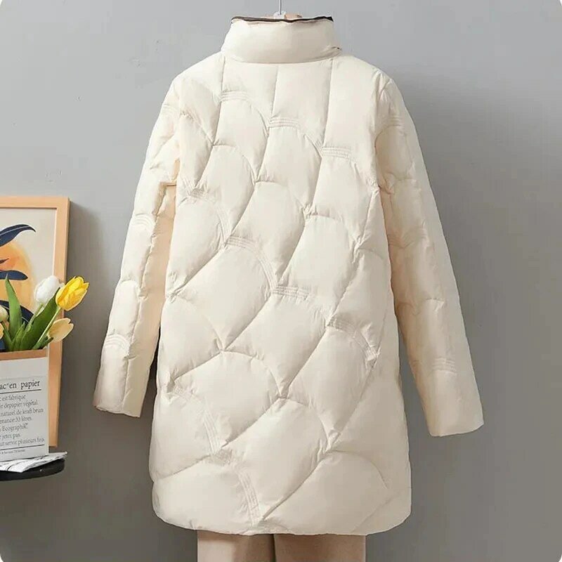 2023 nowe jasno cienka kurtka damska jesienno-zimowa kurtka długa bawełniany płaszcz damski stójka luźna ciepła odzież wierzchnia damska