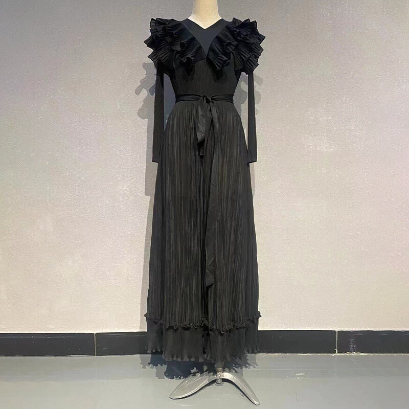 주름진 주름 가장자리 원피스 여성 의류, 슬림하고 세련된 여름 드레스, 2024 신상 플리츠
