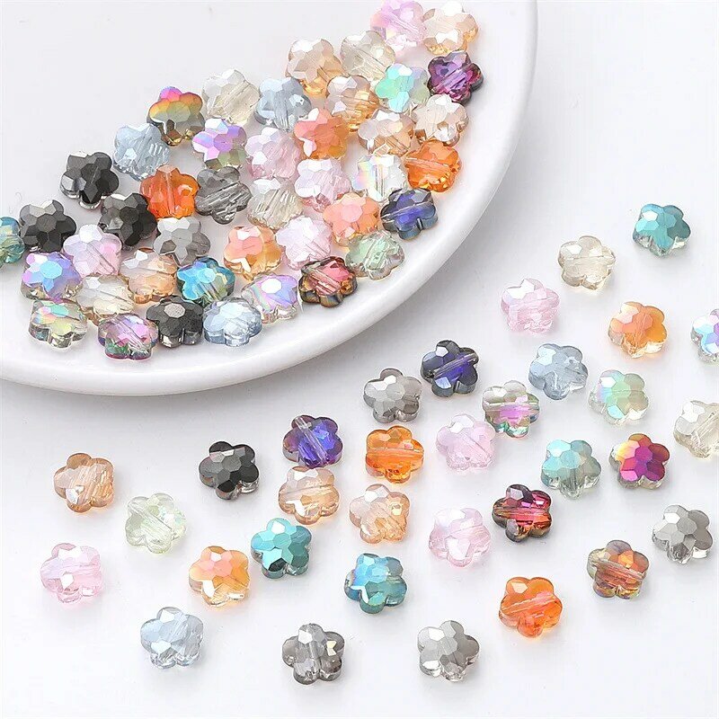 20 buah manik-manik longgar kaca kristal segi 10mm bentuk bunga berkilau untuk membuat perhiasan DIY kerajinan temuan gelang