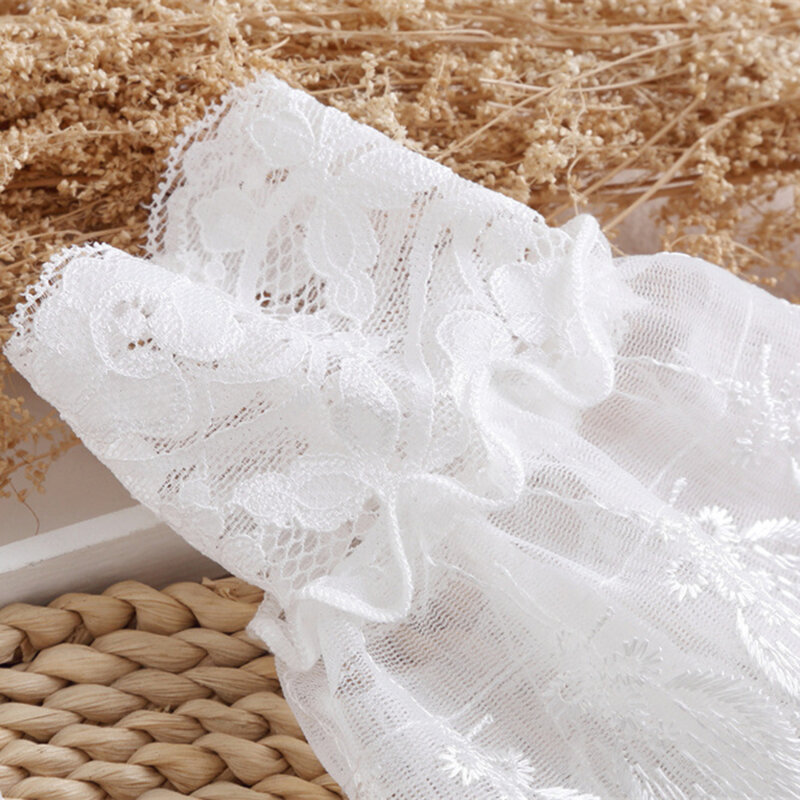 2024 New Detachable Cuffs Pearl Lace Mesh Fake Flared Sleeves Women Pleated Flare Sleeve Ruffles Wristband Decorative Accessory