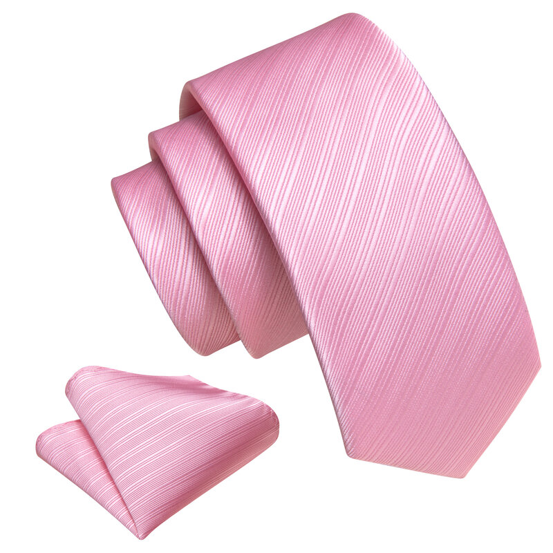 Elegant Pink Ties For Men Luxury Silk Stripe Pocket Square Cufflinks Set Fashion Male Necktie Groom Wedding Gift Barry.Wang 5090